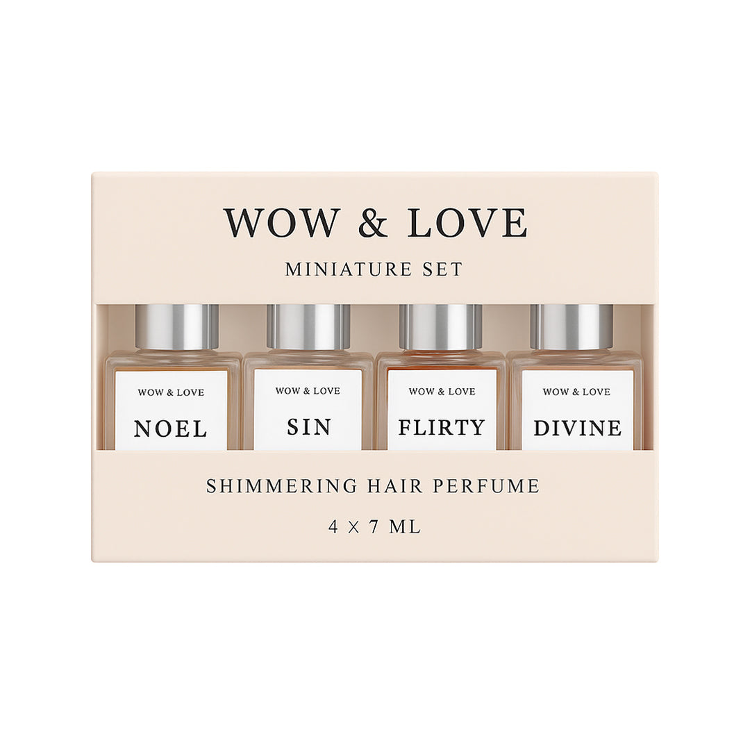 Набір мініатюр парфумів-доглядів для волосся з шимером Wow&Love (4×7 мл)