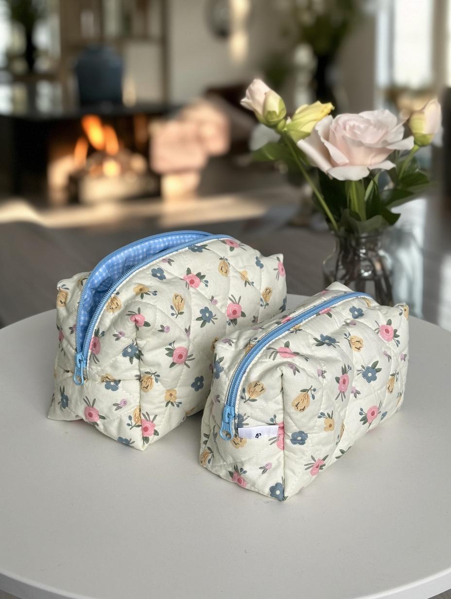 Косметичка квітчаста з блакитною підкладкою Kvituchi