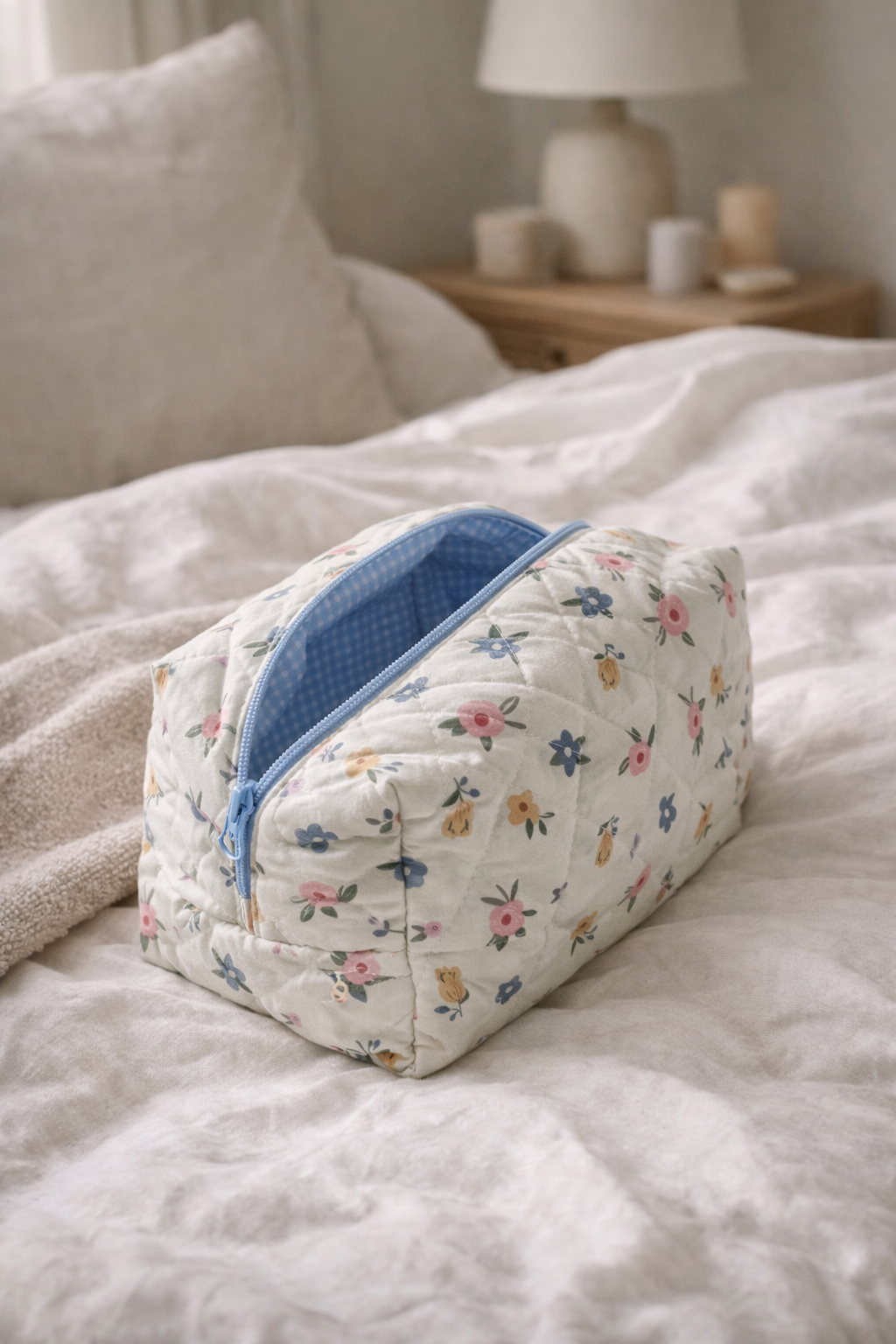 Косметичка квітчаста з блакитною підкладкою Kvituchi